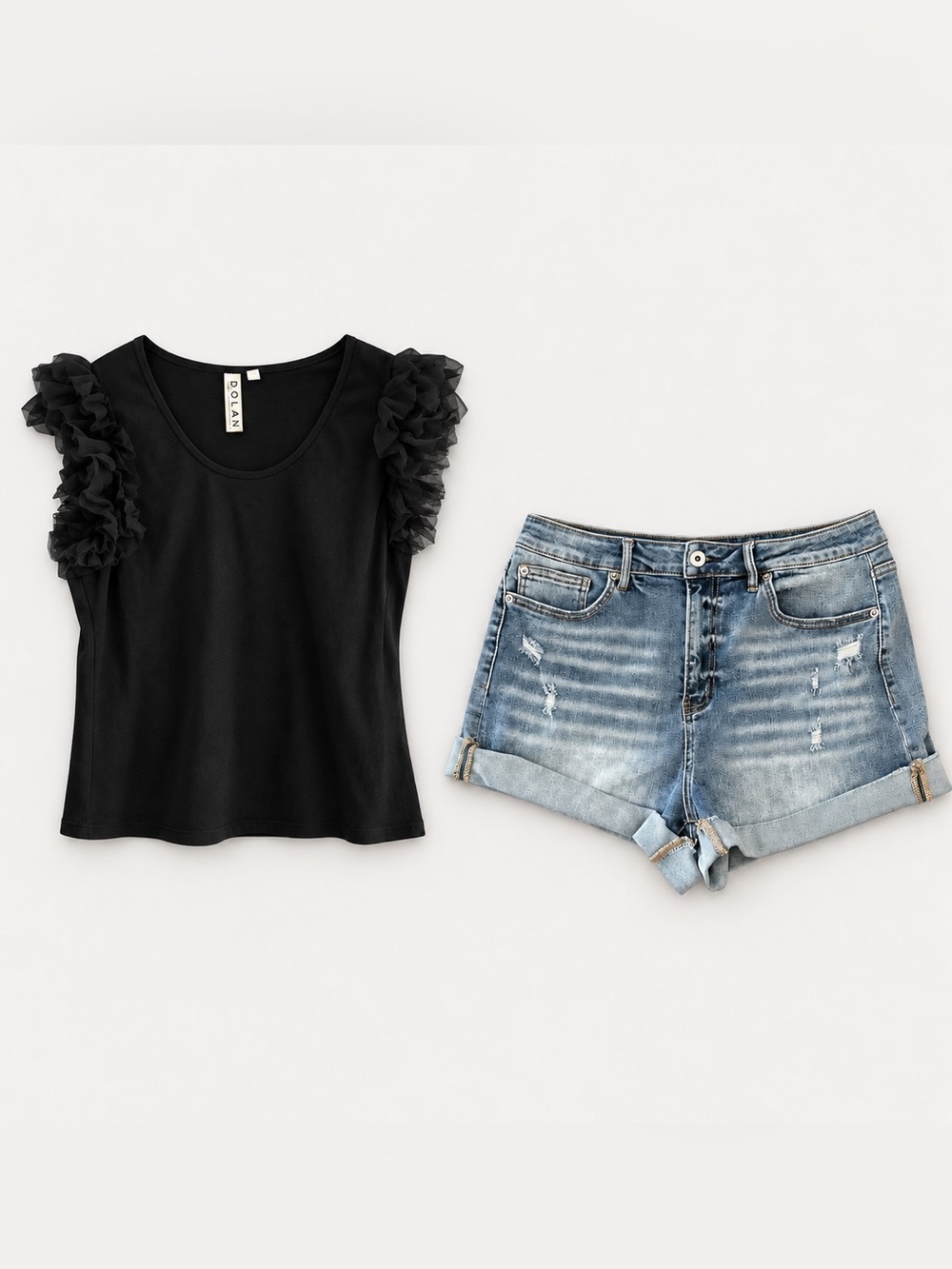 Dolan Anthropologie Ruffle Top Mica Denim Shorts Outfit XL